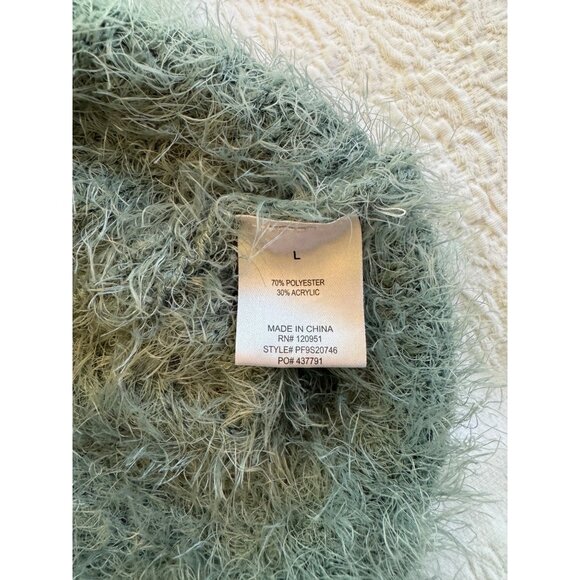 Pink Rose Womens V Neck Sweater L Lightweight Long Sleeved Fluffy Mint Green - Picture 5 of 7